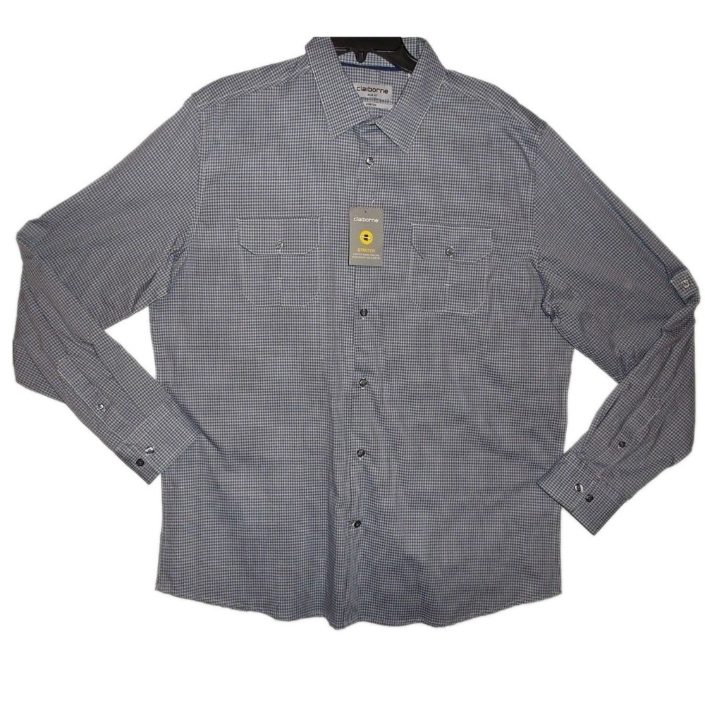 Claiborne Men's Blue Check Dress Shirt